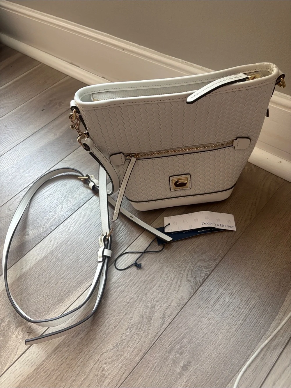 Dooney & Bourke White Woven-Texture mini hobo Crossbody with Hardware - Picture 1 of 9